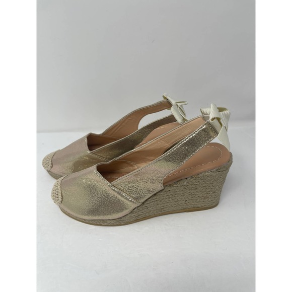 Yasirun Bow Accent Espadrille Wedge Sandal in Golden Size 8 New Without Box - Picture 4 of 7